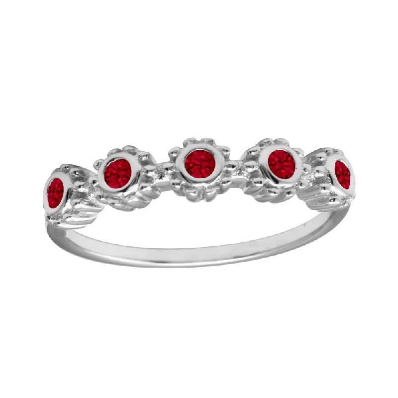 Ladies rings gold-plated-Rhodium Plated 925 Sterling Silver 5 Flower Red CZ Ring - BGR01224RED