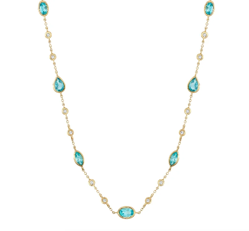 Ladies rings online shopping-Topaz Diamond Train Necklace