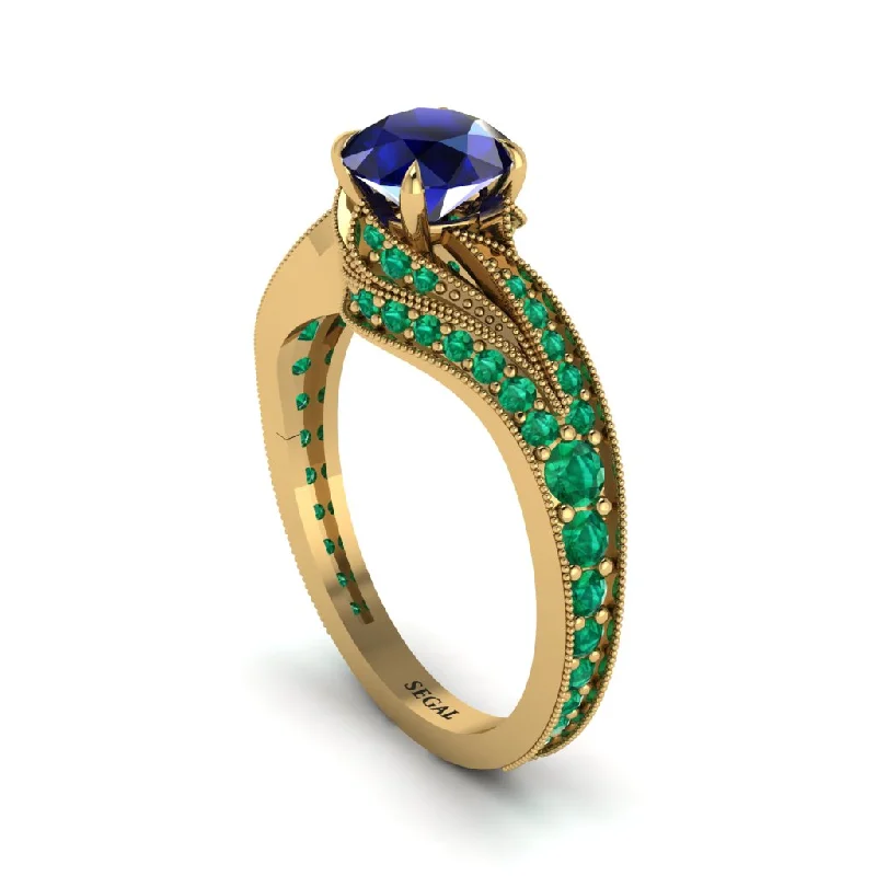 Ladies engagement rings statement rings-Emerald 14K Gold Pave Engagement Ring - Magnolia No. 28