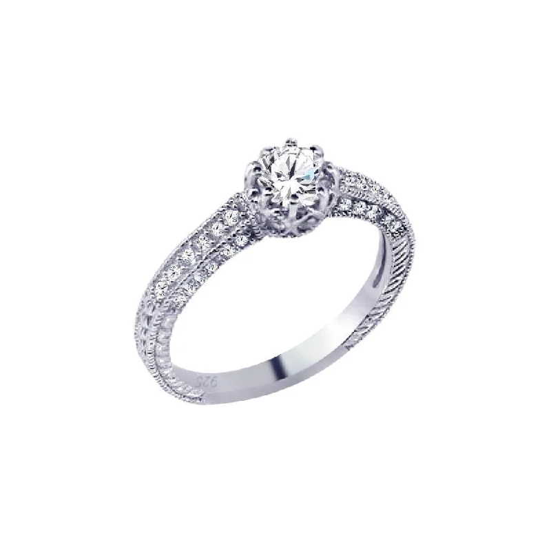 Ladies rings lightweight options-Silver 925 Rhodium Plated Pave Round Center CZ Ring - ACR00026