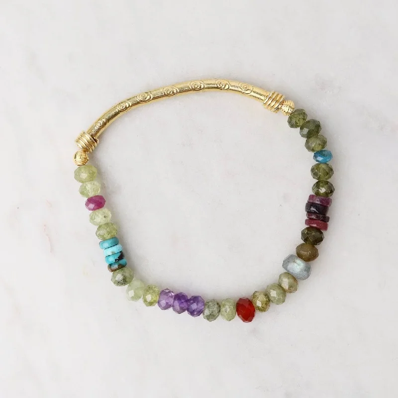 Ladies bracelets gold-plated-Gold Green Garnet & Labradorite Cube Bracelet