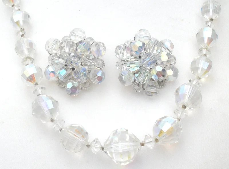 Ladies rings wedding accessories-Aurora Borealis Crystal Bead Necklace Set