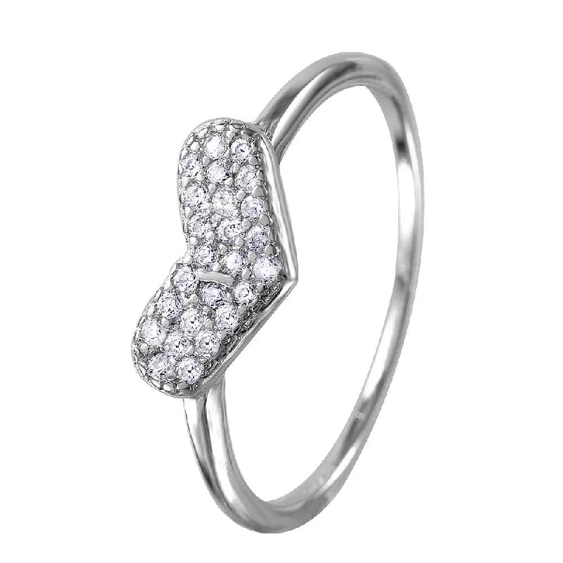 Ladies rings proposal gifts-Silver 925 Rhodium Plated CZ Encrusted Heart Ring - BGR01034