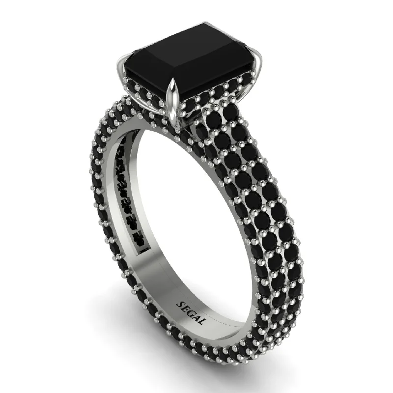 Ladies engagement rings engraved details-Radiant Cut Black Diamond Pave Engagement Ring - Kenzie No. 39