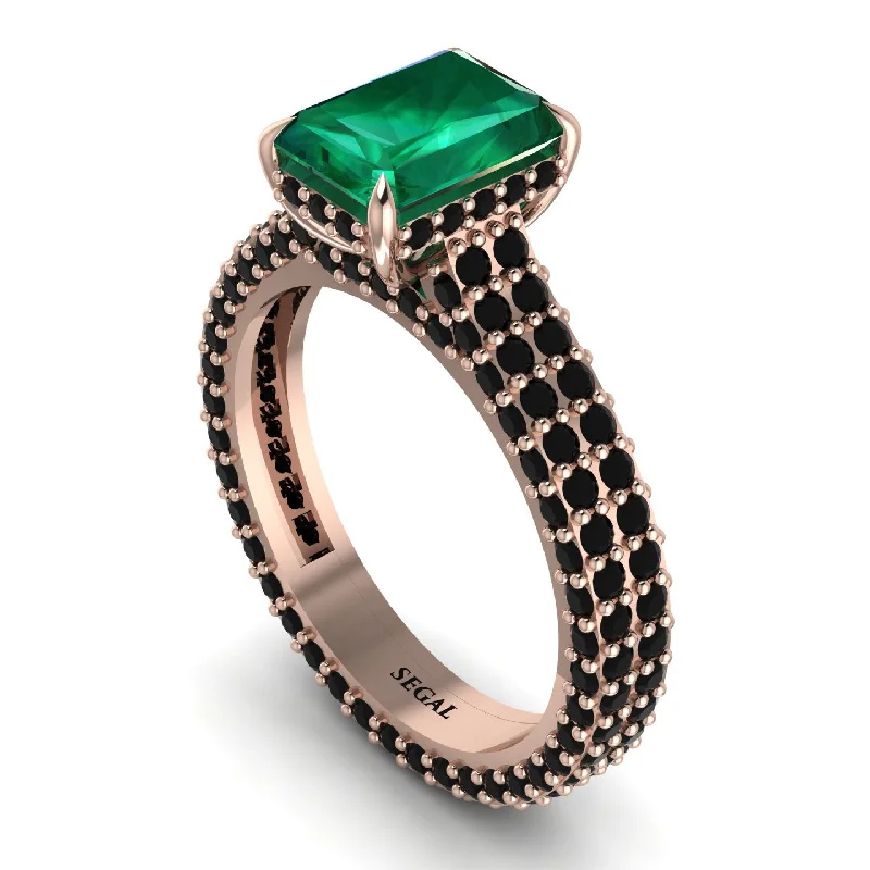 Ladies engagement rings pave settings-Radiant Cut Emerald Pave Engagement Ring - Kenzie No. 35