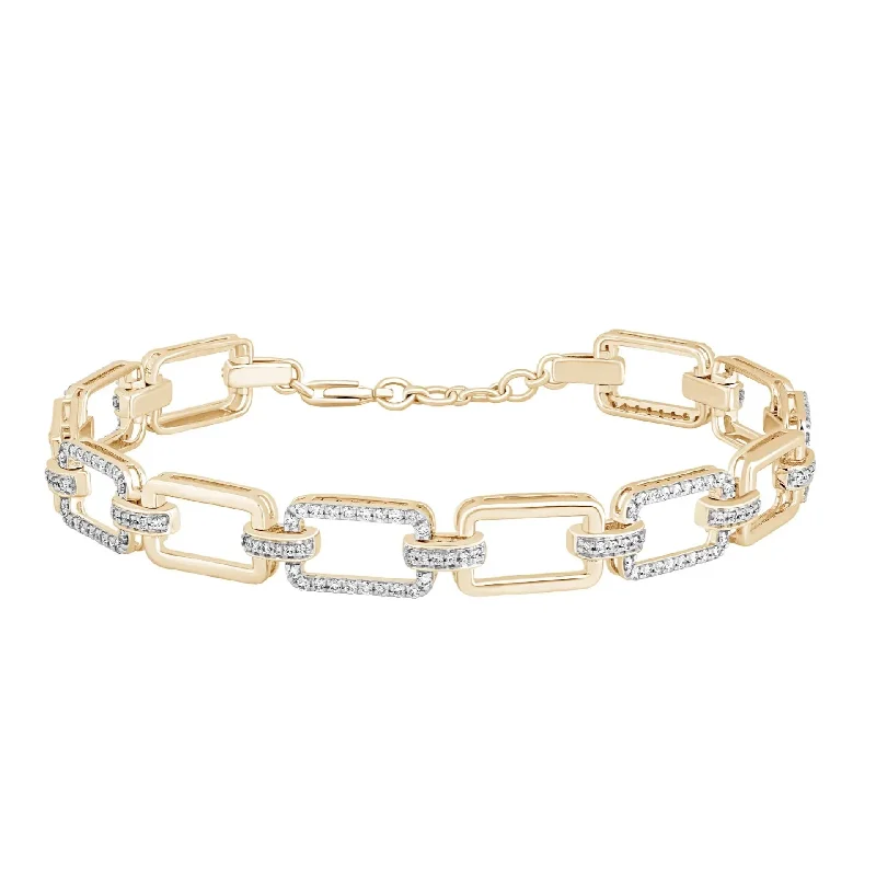 Ladies bracelets price range-Yellow Gold Diamond Square Link Bracelet