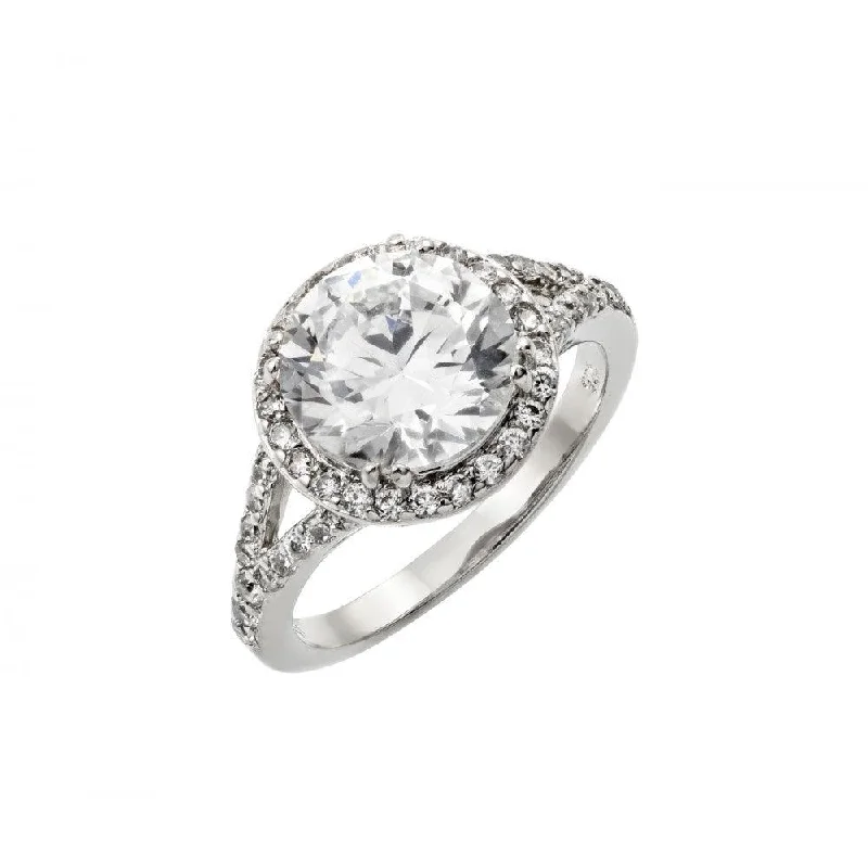 Ladies rings ethnic flair-Silver 925 Rhodium Plated Clear Round and Cluster CZ Bridal Ring - BGR00873