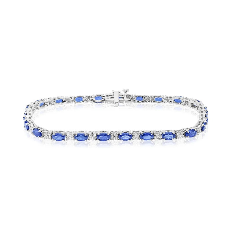 Ladies bracelets boho flair-White Gold Sapphire and Diamond Bracelet