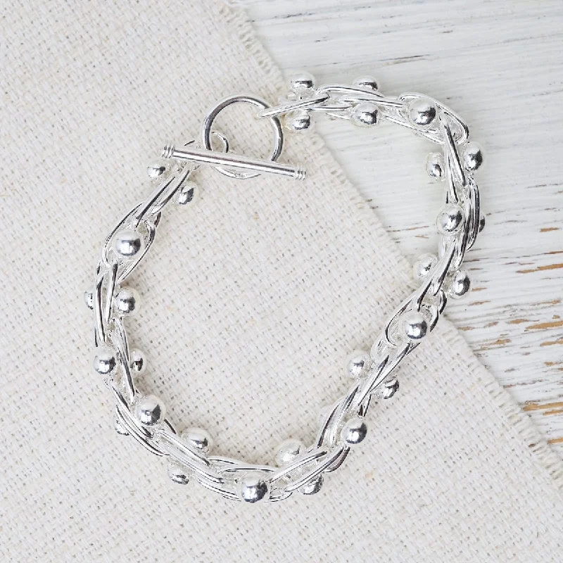 Ladies bracelets creative pieces-Shiny Sterling Silver Barbell Chain Bracelet