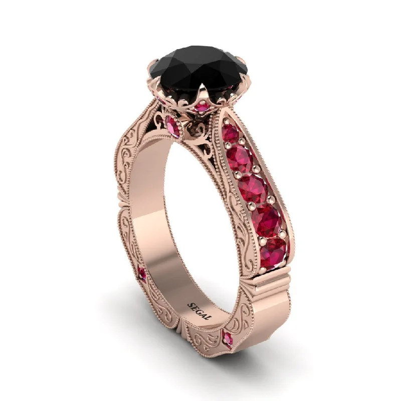 Ladies engagement rings rose gold-Black Diamond Victorian Scroll Engagement Ring - Kehlani No. 53