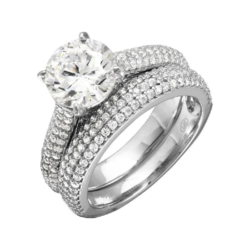 Ladies rings budget picks-Rhodium Plated 925 Sterling Silver Micro Pave Shank Bridal Single Center Stone Ring - GMR00204