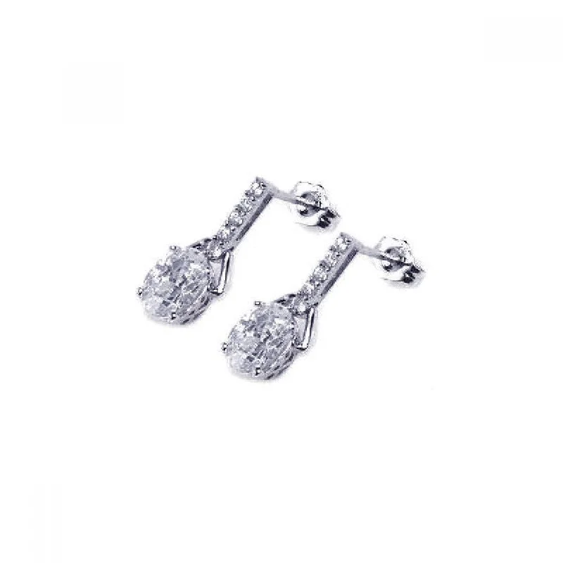 Ladies earrings sentimental value-Silver 925 Rhodium Plated Micro Pave Clear CZ Dangling Earrings - ACE00002