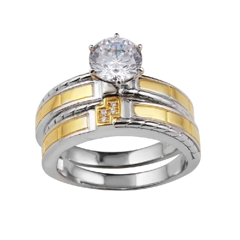 Ladies rings Christmas designs-Two-Tone 925 Sterling Silver His and Hers Ring Set with CZ - GMR00257RG