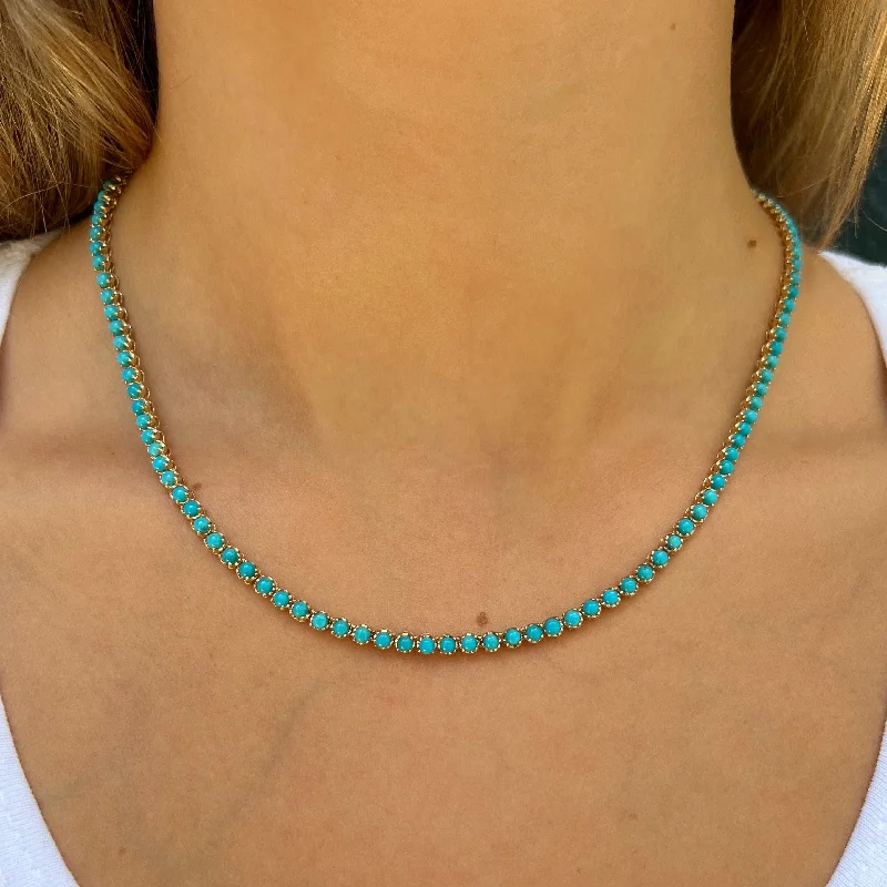 Ladies rings collectible pieces-Classic Turquoise Tennis Necklace