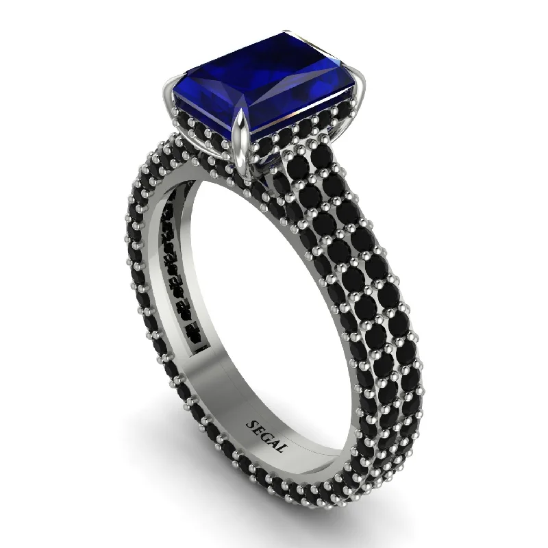 Ladies engagement rings eco-friendly-Radiant Cut Sapphire Pave Engagement Ring - Kenzie No. 45