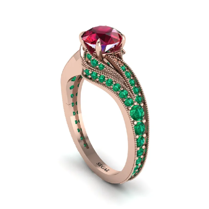 Ladies engagement rings European flair-Emerald 14K Gold Pave Engagement Ring - Magnolia No. 26