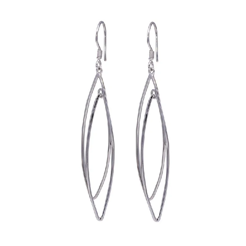 Ladies earrings synthetic jewels-Silver 925 Rhodium Plated Two Graduated Open Marquis Dangling Hook Earrings - DSE00016