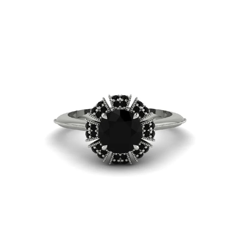 Ladies engagement rings ethical sourcing-Black Diamond Crown Halo Engagement Ring - Annie No. 39