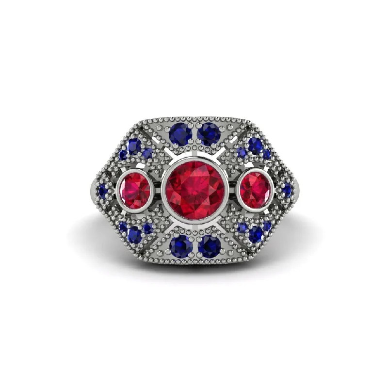 Ladies engagement rings care tips-Ruby Art Deco Geometric Engagement Ring - Haven No. 72