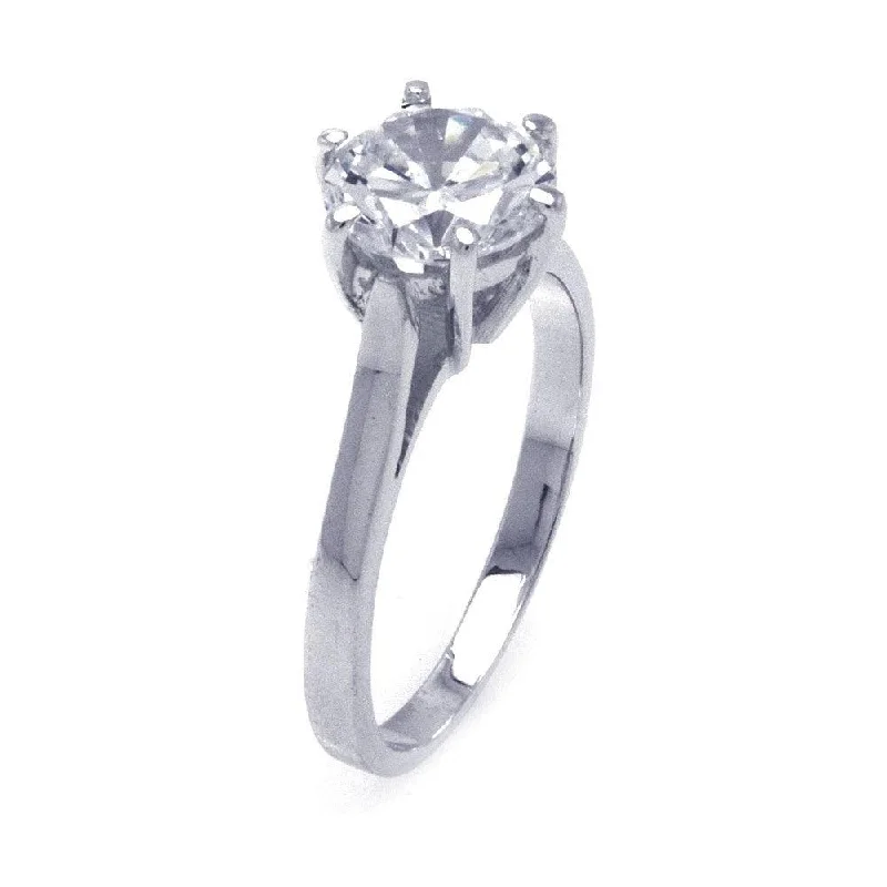 Ladies rings cute accents-Silver 925 Rhodium Plated CZ Solitaire Ring - STR00788