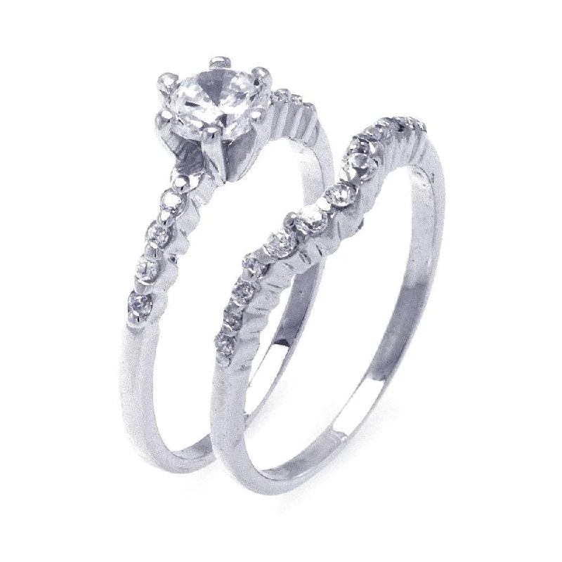 Ladies rings lightweight options-Silver 925 Rhodium Plated CZ Matching Ring Pair Set - STR00775