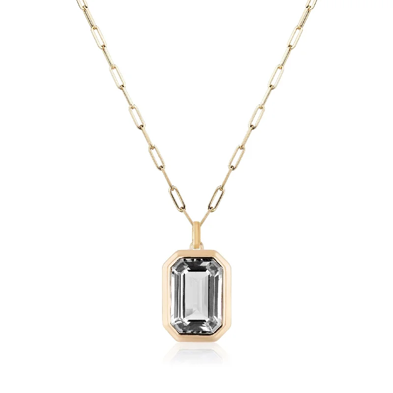 Ladies rings animal designs-Emerald-Cut Bezeled Stone Pendant Necklace