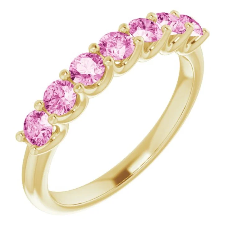 Ladies rings punk edge-14K Yellow Natural Pink Sapphire Anniversary Band