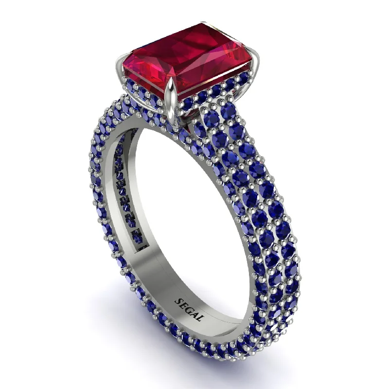 Ladies engagement rings colorful gems-Radiant Cut Ruby Pave Engagement Ring - Kenzie No. 72