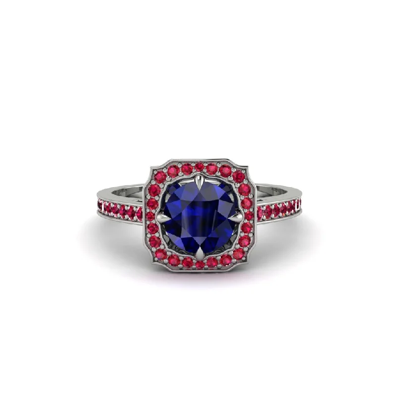 Ladies engagement rings bezel designs-Sapphire Cathedral Halo Engagement Ring - Luciana No. 60