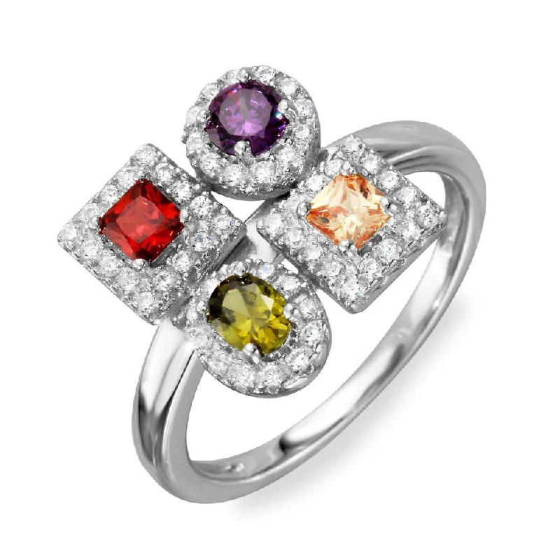 Ladies rings boho charm-Rhodium Plated 925 Sterling Silver Multi Color 4 Design Ring - BGR01101