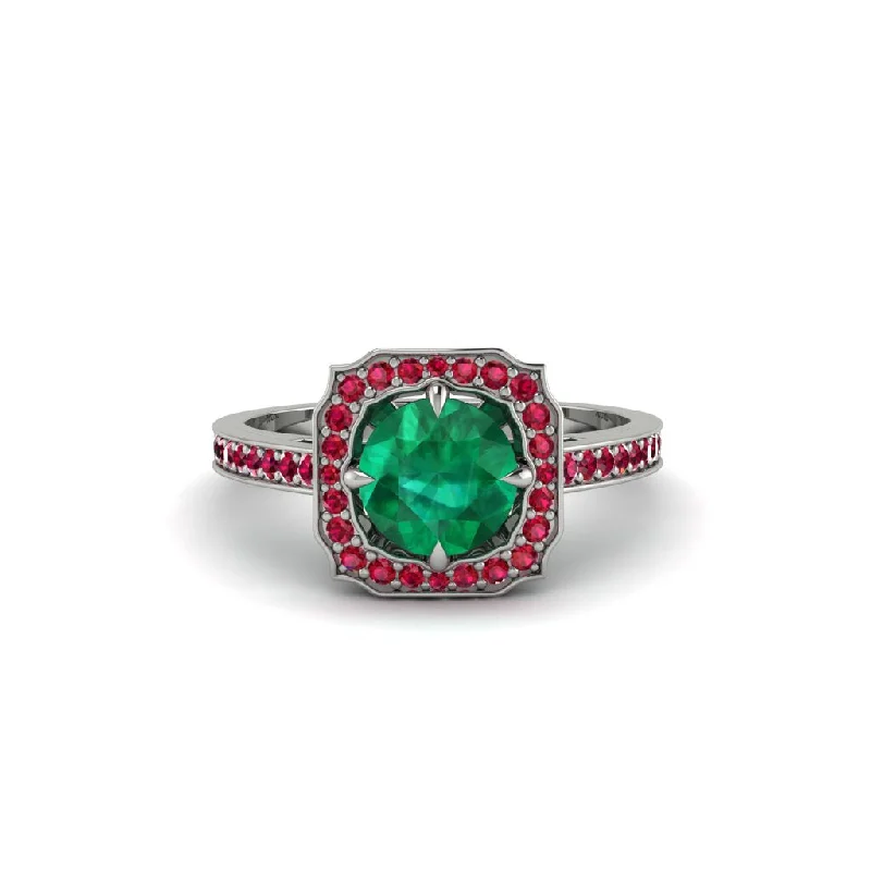 Ladies engagement rings princess cut-Emerald Cathedral Halo Engagement Ring - Luciana No. 51