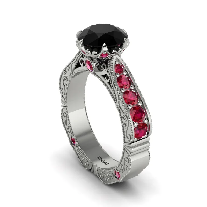 Ladies engagement rings affordable picks-Black Diamond Victorian Scroll Engagement Ring - Kehlani No. 54