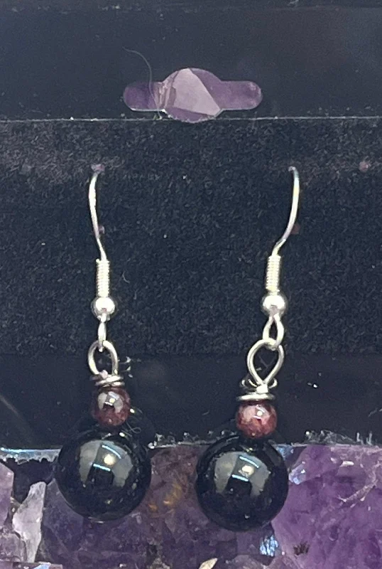 Ladies earrings engraved names-Black Tourmaline and Gemstone Sterling Silver Hooks  Earrings