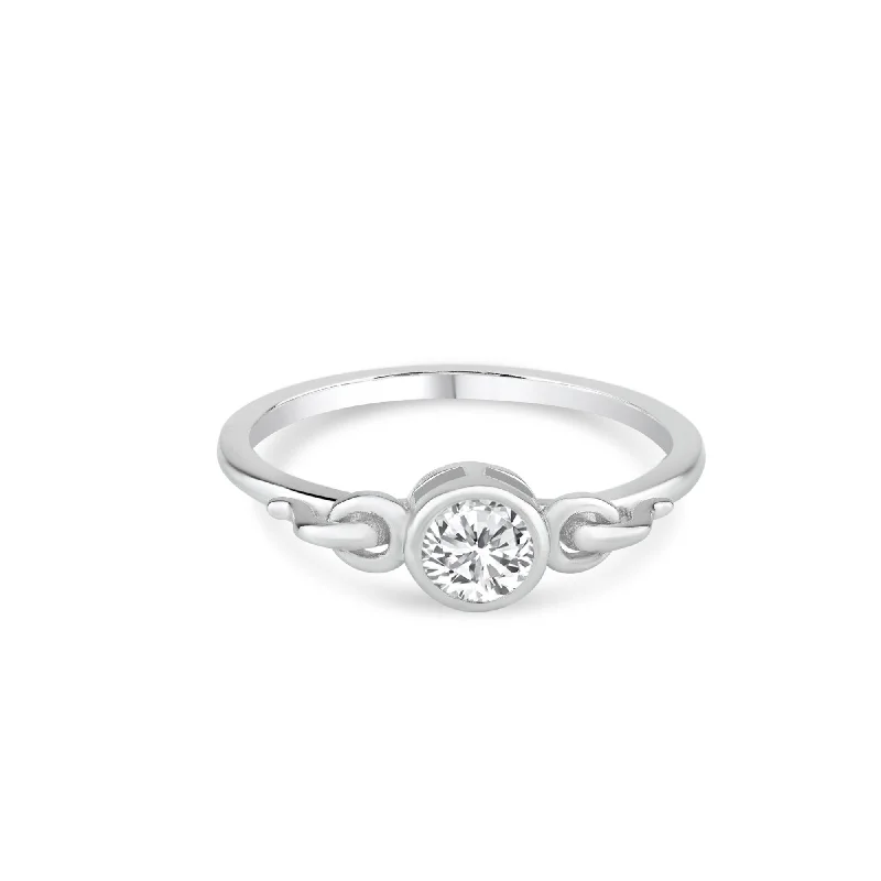 Ladies rings celebrity trends-Silver 925 Rhodium Plated Bezel Set Clear CZ Ring - BGR00832