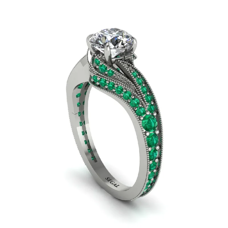 Ladies engagement rings online shopping-Emerald 14K Gold Pave Engagement Ring - Magnolia No. 18