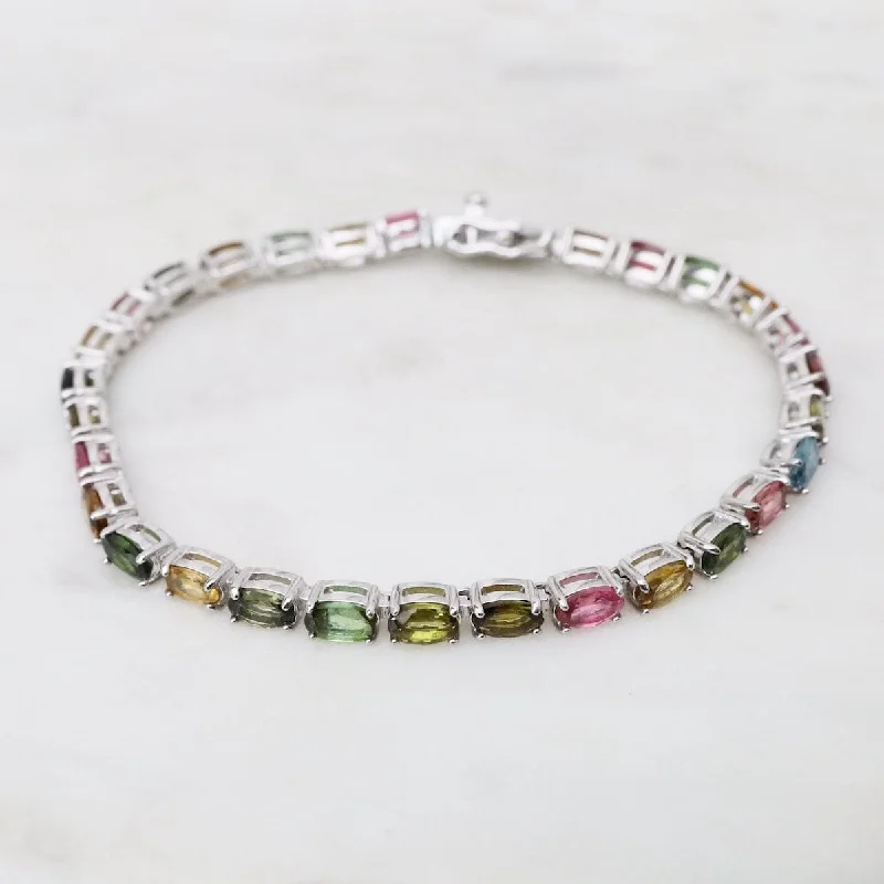 Ladies bracelets chain designs-Oval Mixed Tourmaline Tennis Bracelet