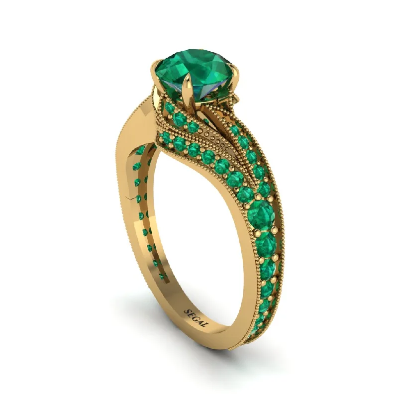 Ladies engagement rings natural gems-Emerald 14K Gold Pave Engagement Ring - Magnolia No. 19