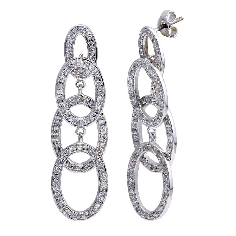 Ladies earrings customer reviews-Clearance-Silver 925 Rhodium Plated Four Round CZ Dangling Earrings - STE00143