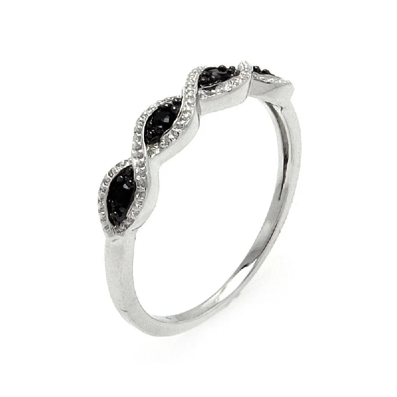 Ladies rings wedding styles-Silver 925 Rhodium and Black Rhodium Plated Clear and Black CZ Ring - BGR00540