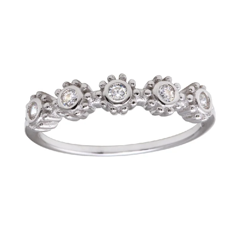 Ladies rings sister sets-Rhodium Plated 925 Sterling Silver 5 Flower Clear CZ Ring - BGR01224CLR