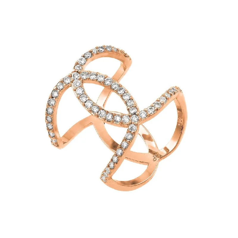 Ladies rings trending styles-Rose Gold Plated 925 Sterling Silver Knotted CZ Ring - STR01008RGP