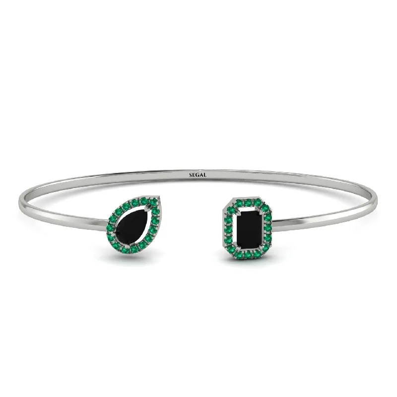 Ladies bracelets global brands-Geometric Pearl And Emerald Black Diamond Bracelet - Catherine No. 24