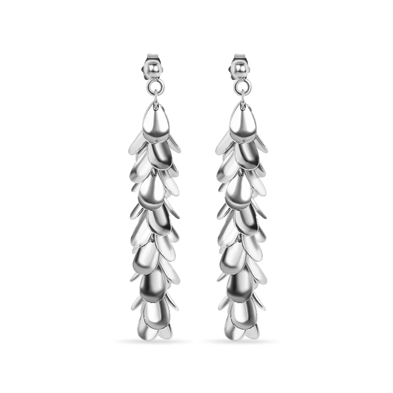 Ladies earrings titanium picks-Silver 925 Rhodium Plated Multi Black Flat Circles Dangling Earrings - STE00197