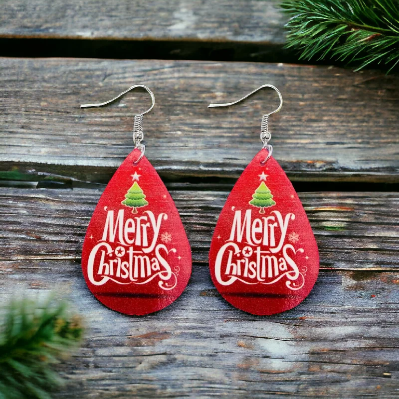 Ladies earrings statement pieces-Beautiful Merry Christmas Leather Earrings