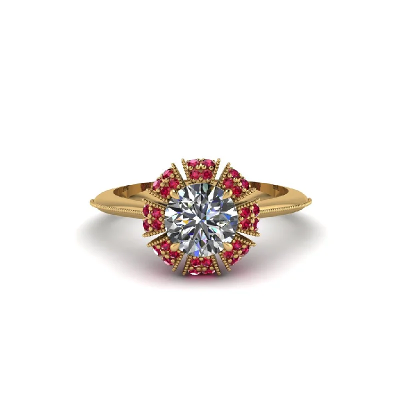 Ladies engagement rings couple designs-Ruby Crown Halo Engagement Ring - Annie No. 46