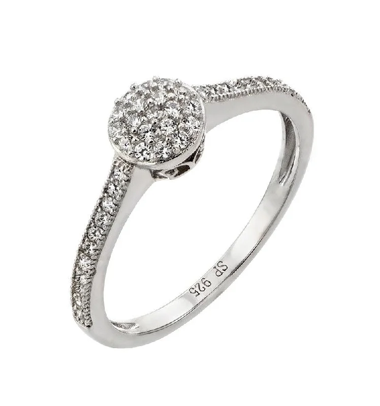 Ladies rings budget picks-Silver 925 Rhodium Plated Round Clear CZ Graduated Double Ring - STR00918