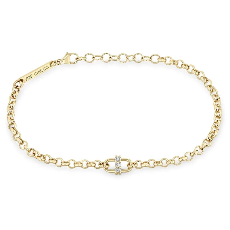 Ladies bracelets fashion picks-14k Prong Set Diamond Medium Rolo Chain Bracelet