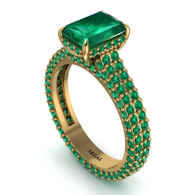 Ladies engagement rings fashion trends-Radiant Cut Emerald Pave Engagement Ring - Kenzie No. 19