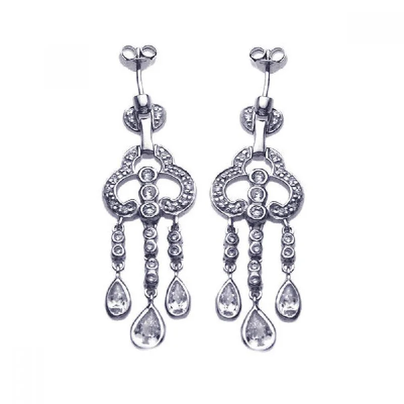 Ladies earrings proposal surprises-Clearance-Silver 925 Rhodium Plated Round Teardrop CZ Clover Jellyfish Dangling Post Earrings - STE00652