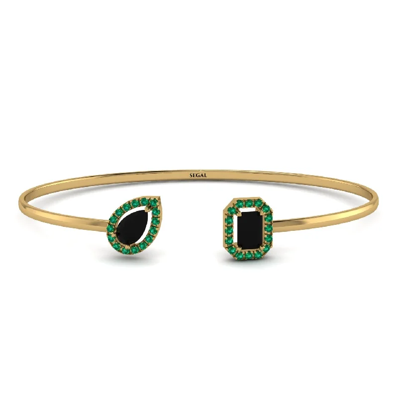 Ladies bracelets ethnic patterns-Geometric Pearl And Emerald Black Diamond Bracelet - Catherine No. 22